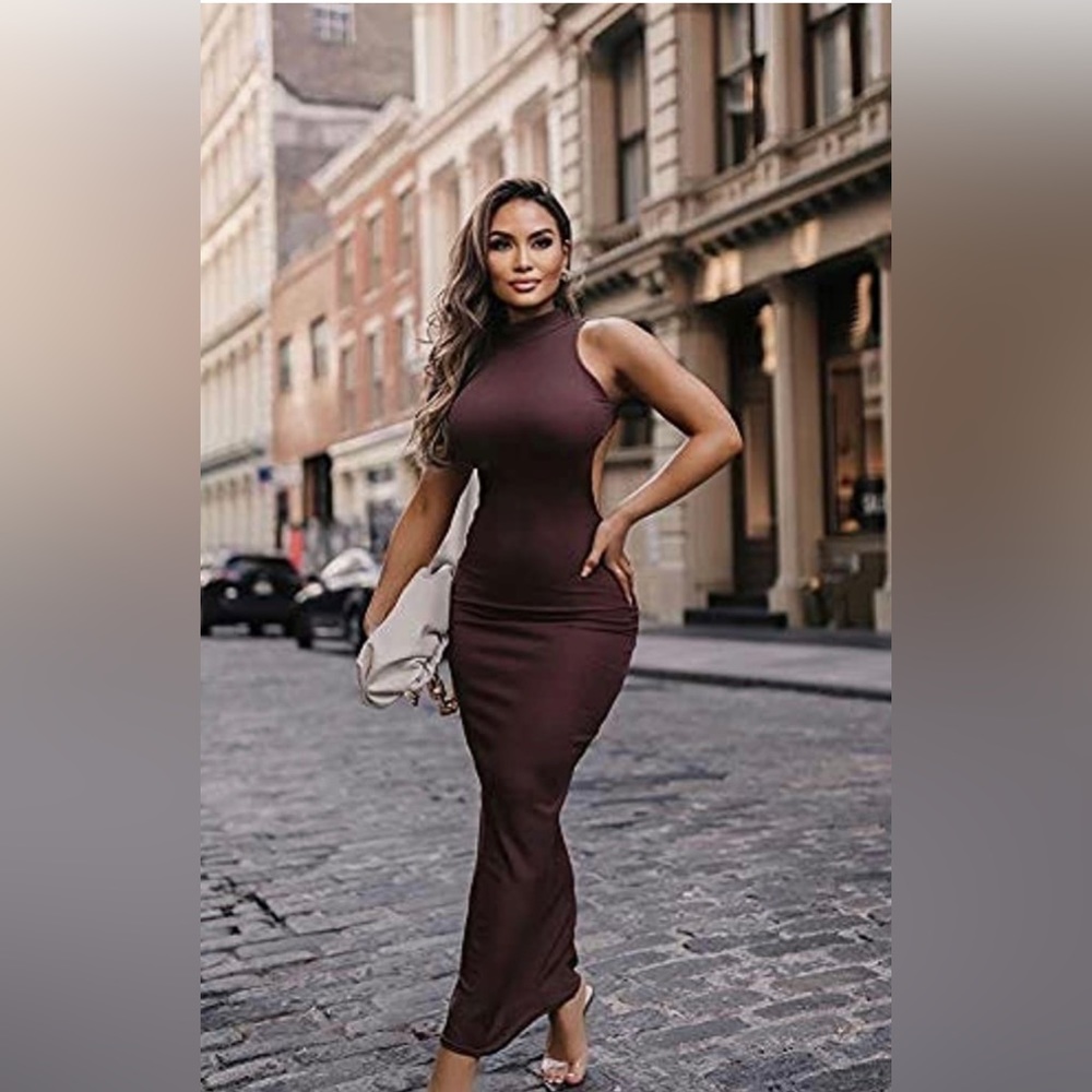 Women's Sexy Turtle Neck Backless Party Maxi Dresses